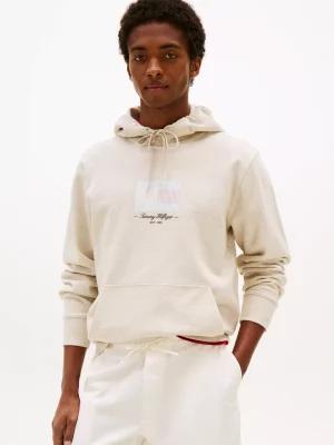 Pull Sweat  Capuche Print Drapeau Beige Clair