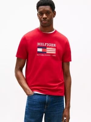 T-shirt Manches Courtes Drapeau Usa Rouge Moyen