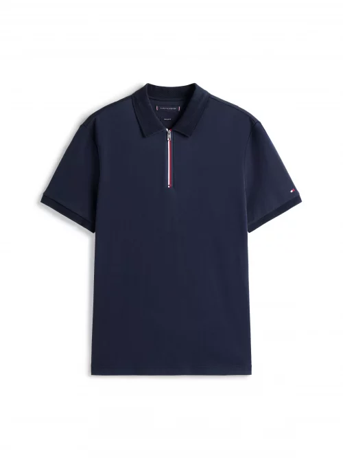 Polo Manches Courtes Interlock Zip Tricolore Bleu Fonce – Image 3