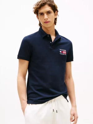 Polo Manches Courtes Drapeau Usa Bleu Fonce