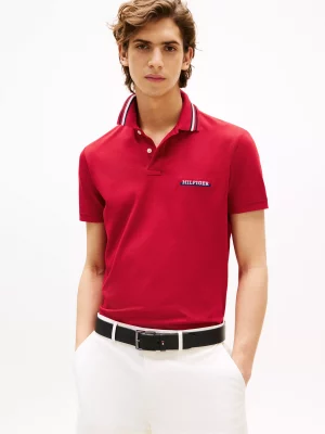 Polo Manches Courtes Broderie Hilfiger Rouge Moyen
