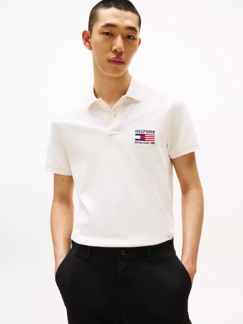 Polo Manches Courtes Drapeau Usa Beige Clair