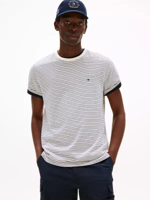 T-shirt Manches Courtes Fine Rayure Beige Clair