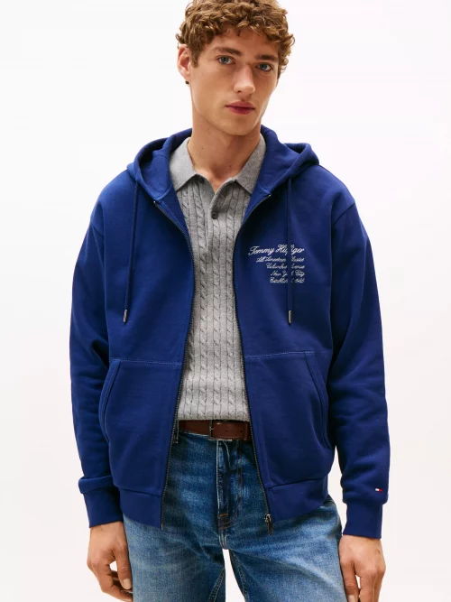 Gilet Manches Longues Molleton Zip Broderie Nyc Dos Bleu Moyen