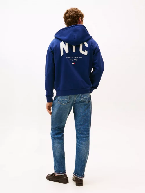 Gilet Manches Longues Molleton Zip Broderie Nyc Dos Bleu Moyen – Image 2