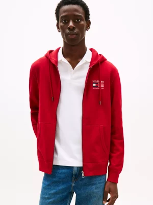 Gilet Manches Longues Molleton Zip Drapeau Usa Rouge Moyen