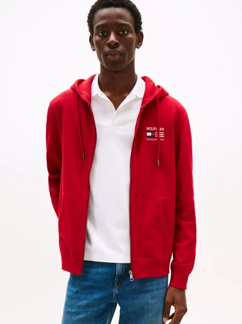 Gilet Manches Longues Molleton Zip Drapeau Usa Rouge Moyen