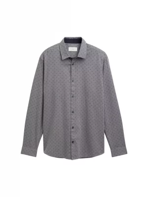 Chemise Manches Longues Sport Imprime Sur Twill Gris Moyen