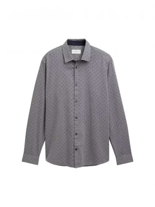 Chemise Manches Longues Sport Imprime Sur Twill Gris Moyen