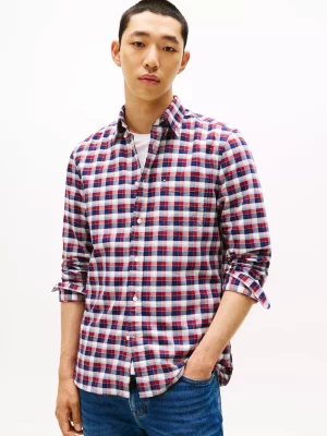 Chemise Manches Longues Sport Oxford Carreau Rouge Rouge Moyen