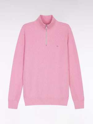 Pull Col Cheminee Nid Abeille Rose Moyen
