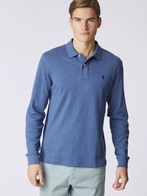 Polo Manches Longues Interlock Chine Bleu Moyen
