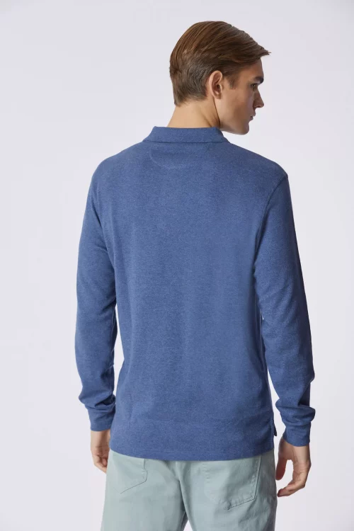 Polo Manches Longues Interlock Chine Bleu Moyen – Image 2