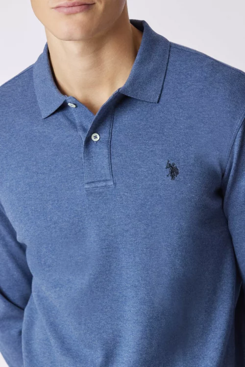 Polo Manches Longues Interlock Chine Bleu Moyen – Image 3