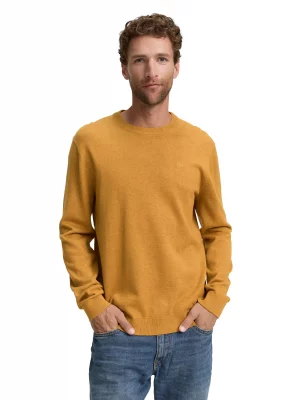 Pull Col Rond Coton Uni Jaune Moyen