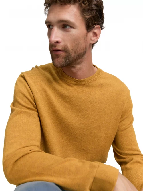 Pull Col Rond Coton Uni Jaune Moyen – Image 3