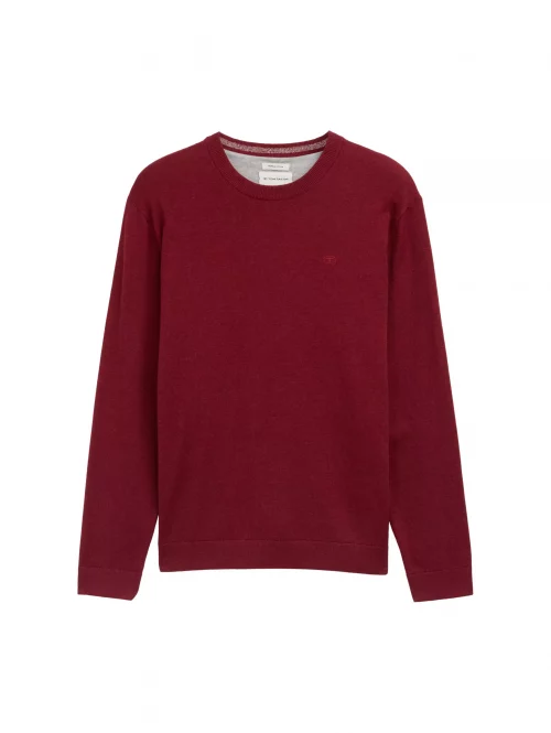 Pull Col Rond Coton Uni Rouge Moyen