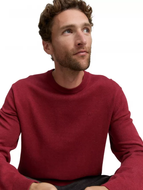 Pull Col Rond Coton Uni Rouge Moyen – Image 3