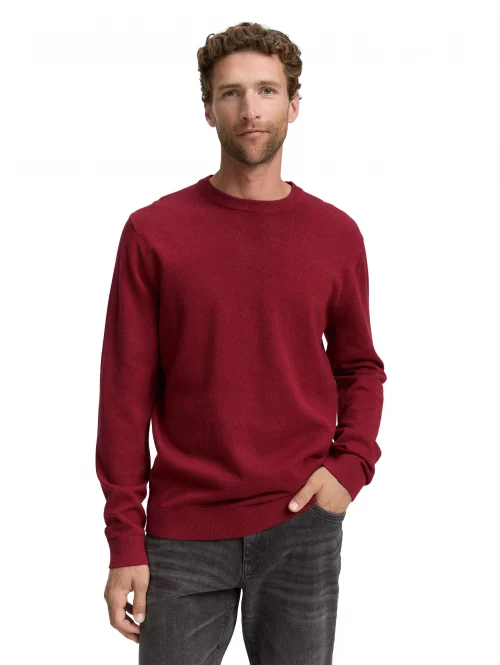 Pull Col Rond Coton Uni Rouge Moyen – Image 4