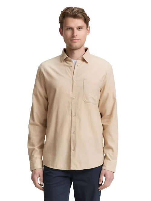 Chemise Manches Longues Sport Coton Gratte Uni Beige Clair