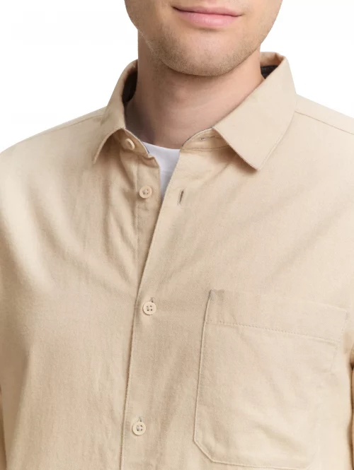 Chemise Manches Longues Sport Coton Gratte Uni Beige Clair – Image 3