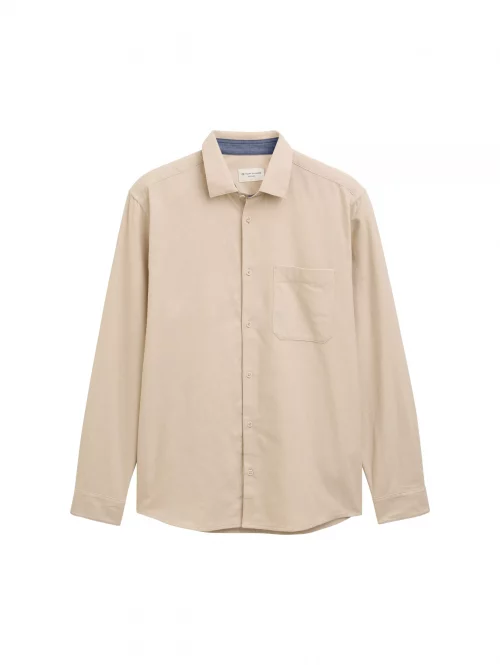Chemise Manches Longues Sport Coton Gratte Uni Beige Clair – Image 4