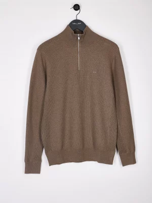 Pull Col Cheminee Nid Abeille Beige Moyen