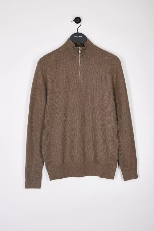Pull Col Cheminee Nid Abeille Beige Moyen