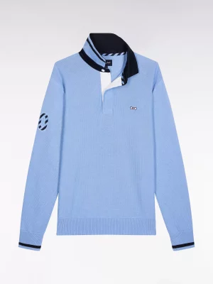 Pull Col Cheminee Col Polo Uni Bleu Moyen