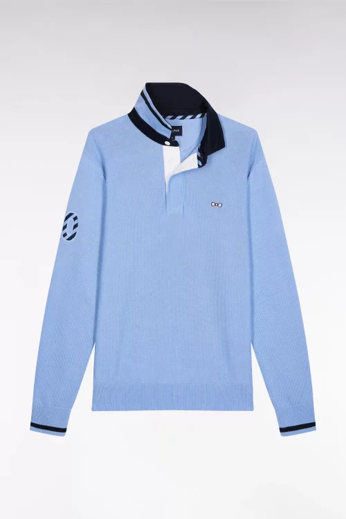 Pull Col Cheminee Col Polo Uni Bleu Moyen