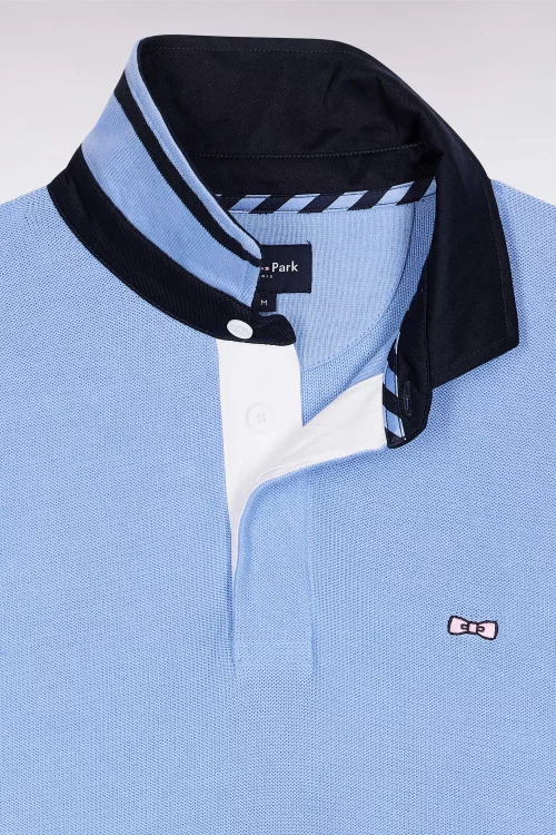 Pull Col Cheminee Col Polo Uni Bleu Moyen – Image 2