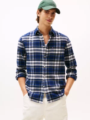 Chemise Manches Longues Sport Carreau Gratte Bleu Moyen