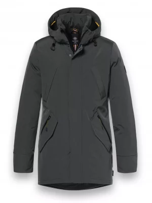 Grosse Piece Parka Nylon Poches Repose Mains Kaki Fonce