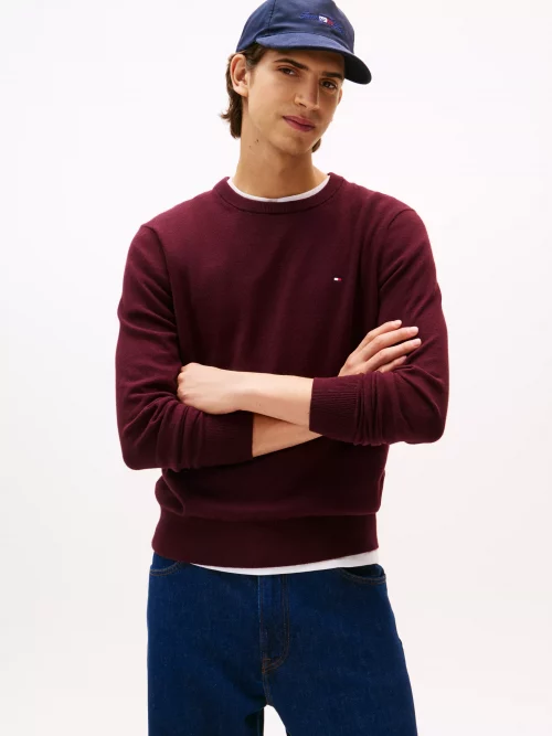 Pull Col Rond Coton Cash Rouge Fonce