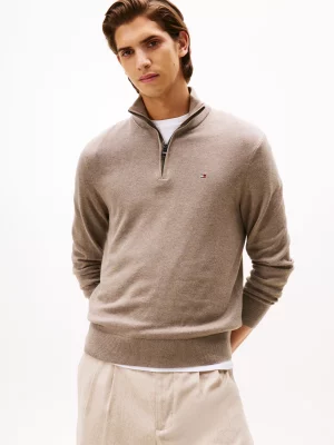 Pull Col Cheminee Coton Cash 1/2 Zip Beige Moyen