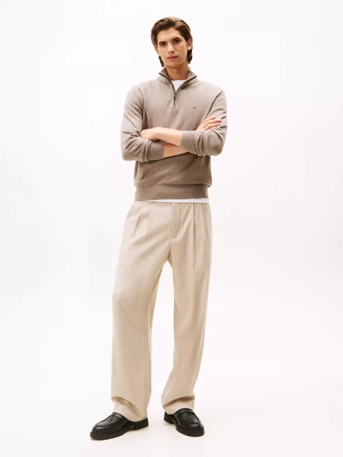 Pull Col Cheminee Coton Cash 1/2 Zip Beige Moyen – Image 3