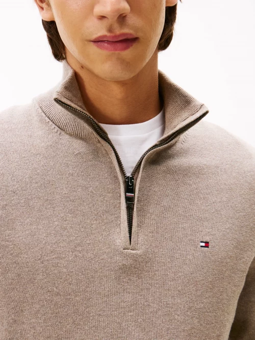 Pull Col Cheminee Coton Cash 1/2 Zip Beige Moyen – Image 4