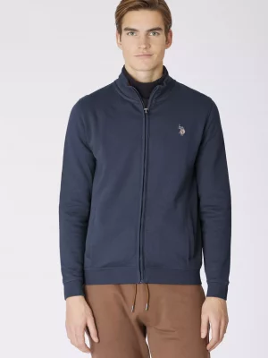 Gilet Manches Longues Molleton Zip Uni Bleu Fonce