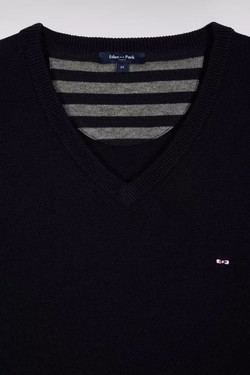Pull Col V Laine & Coton Bleu Moyen – Image 2