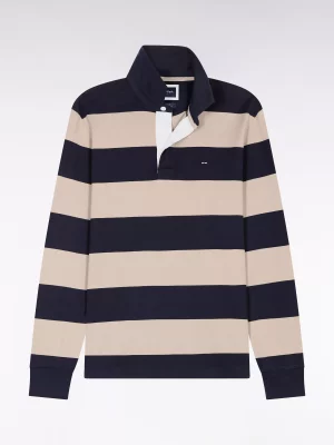 Polo Manches Longues Rayure Bicolore Beige Moyen