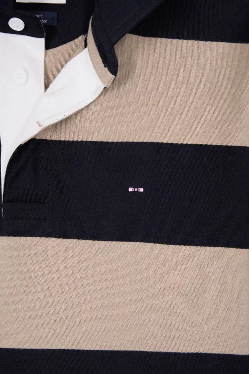 Polo Manches Longues Rayure Bicolore Beige Moyen – Image 2