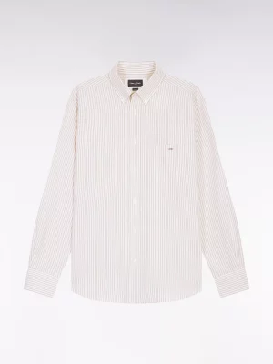 Chemise Manches Longues Sport Oxford Raye Beige Clair
