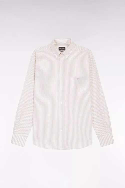 Chemise Manches Longues Sport Oxford Raye Beige Clair