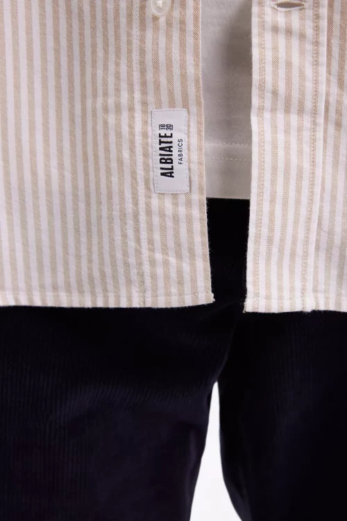 Chemise Manches Longues Sport Oxford Raye Beige Clair – Image 2