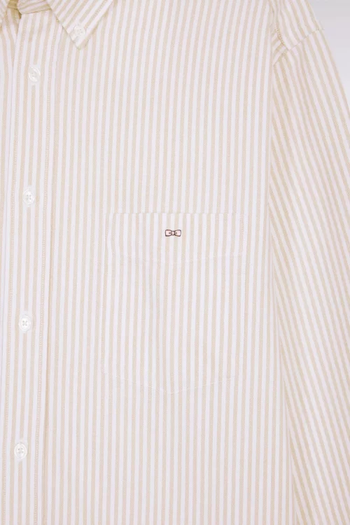 Chemise Manches Longues Sport Oxford Raye Beige Clair – Image 3