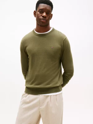Pull Col Rond Coton Cash Kaki Fonce