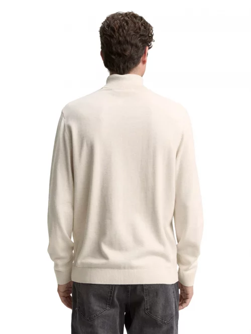 Pull Col Cheminee Coton Uni Roule Beige Clair – Image 2