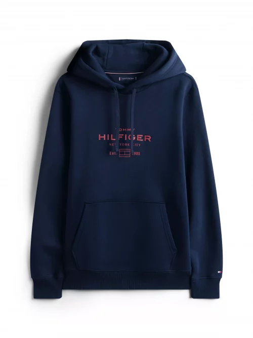 Pull Sweat  Molleton Print Capuche Bleu Fonce – Image 2