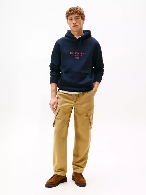 Pull Sweat  Molleton Print Capuche Bleu Fonce – Image 4
