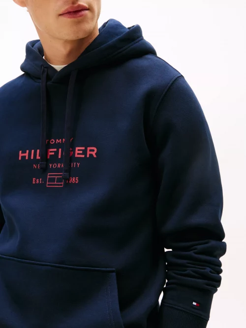 Pull Sweat  Molleton Print Capuche Bleu Fonce – Image 5